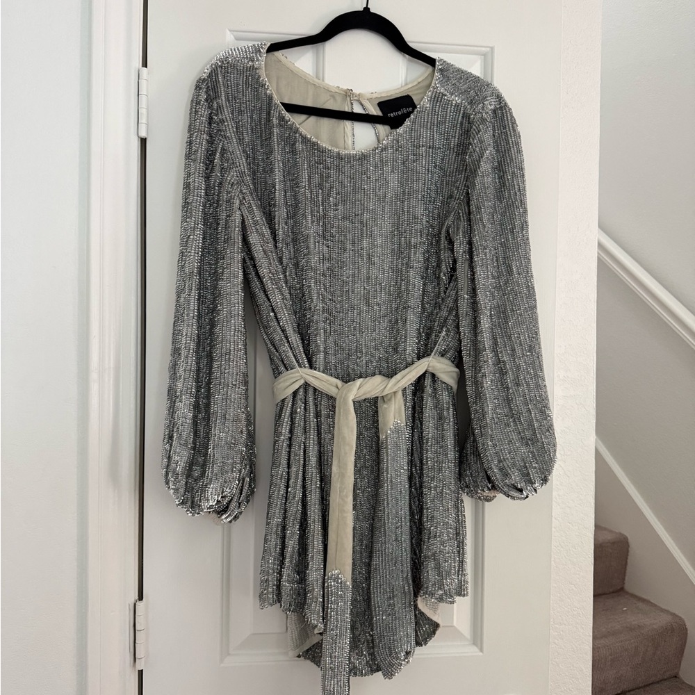 Retrofete Silver Sequin Dress Size Small